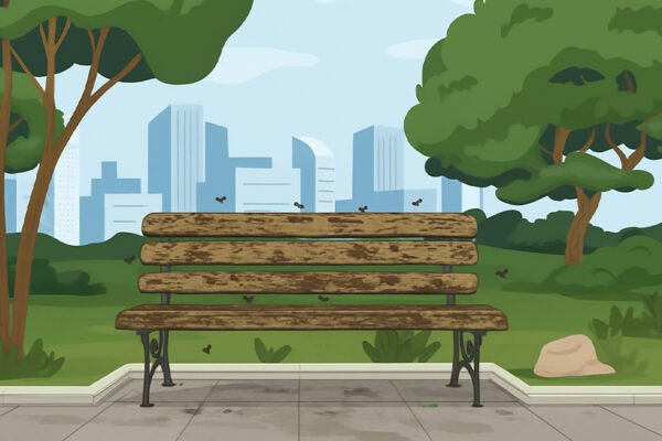 Spotlight on an Old Rusty Bench